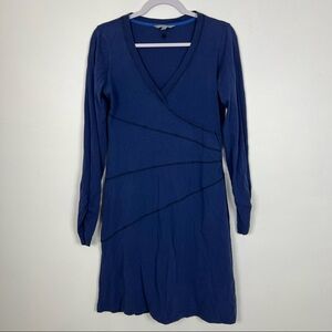 Athleta Sunburst Nectar Ruched Dress V Neck Long Sleeve Blue Size Small